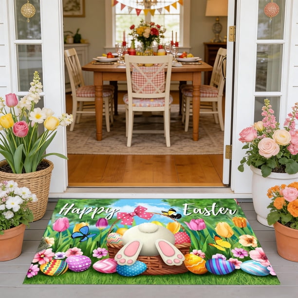Decoraciones de Pascua Interior,23.6X15.7In Easter Bunny Print Decorative Doormat Decoración del hogar