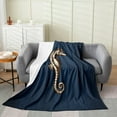 thumbnail image 2 of Seahorse Decor Throw Blanket Throw 50x60 Cute Cartoon Watercolor Wild Sealife Fleece Blanket for Kids Teens Adults Retro Blue Wooden Stripes Print Flannel Blanket for Bedroom Car, 2 of 5