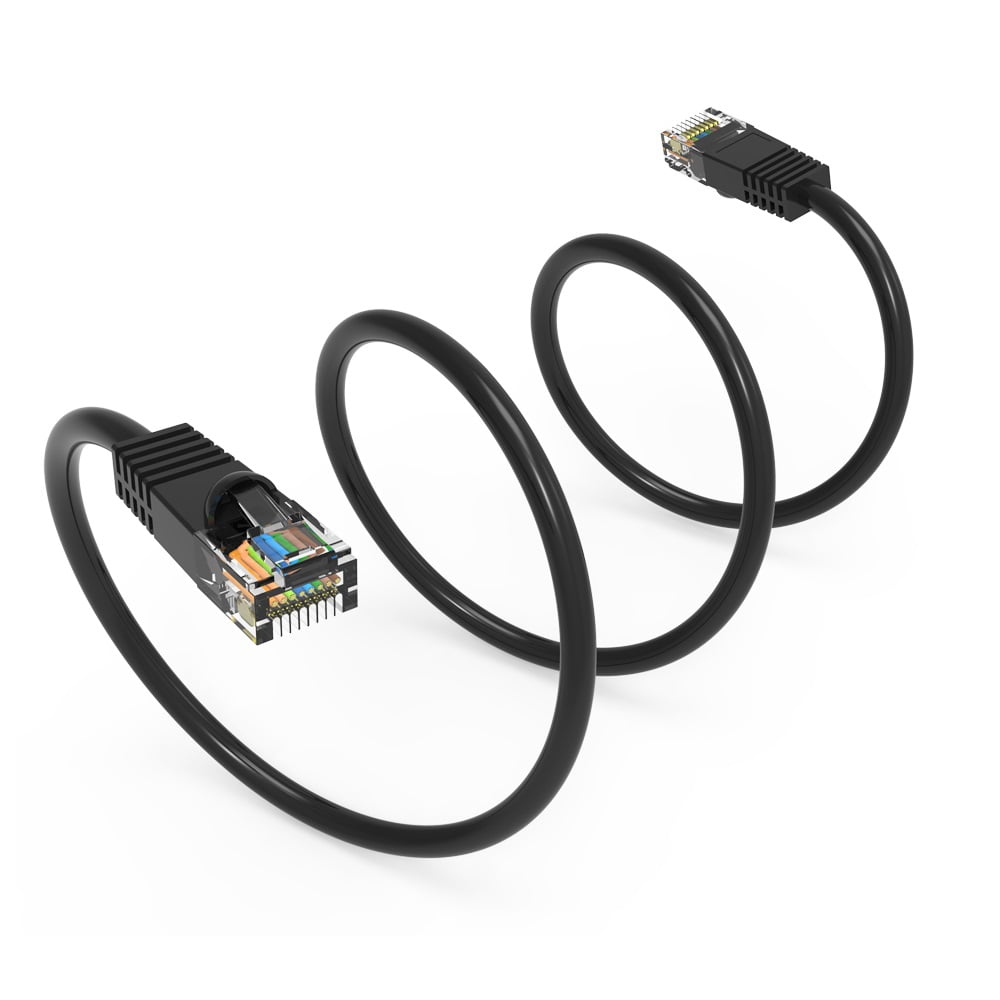 FireFold Cat5e Ethernet Patch Cable 4ft Black with Gold Plated RJ45 Connectors – 350 MHz High Performance Patch Cord – 4 UTP 24 AWG Stranded Copper Pure Conductors with PVC Jacket