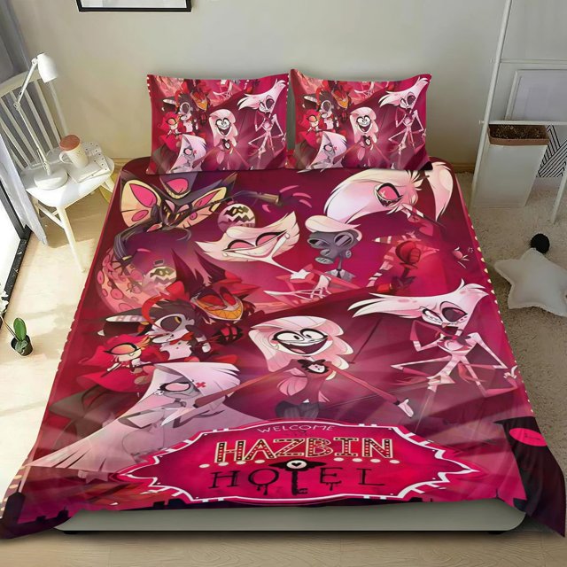 Hazbin Hotel Conjunto de sábanas temático, trío de piezas, cómodo y amigable con la piel, diseño único, regalo de decoración para el hogar para familiares, amigos y fans,173cm *218cm