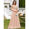 thumbnail image 6 of Champagne V-Neck Sequin Lace Short Sleeve A-Line Evening Gown, 6 of 30