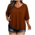 thumbnail image 3 of tarylea Plus Size Tops for Women Elbow Length Sleeve V Neck T-Shirts Casual Loose Summer Trendy Tops, 3 of 3