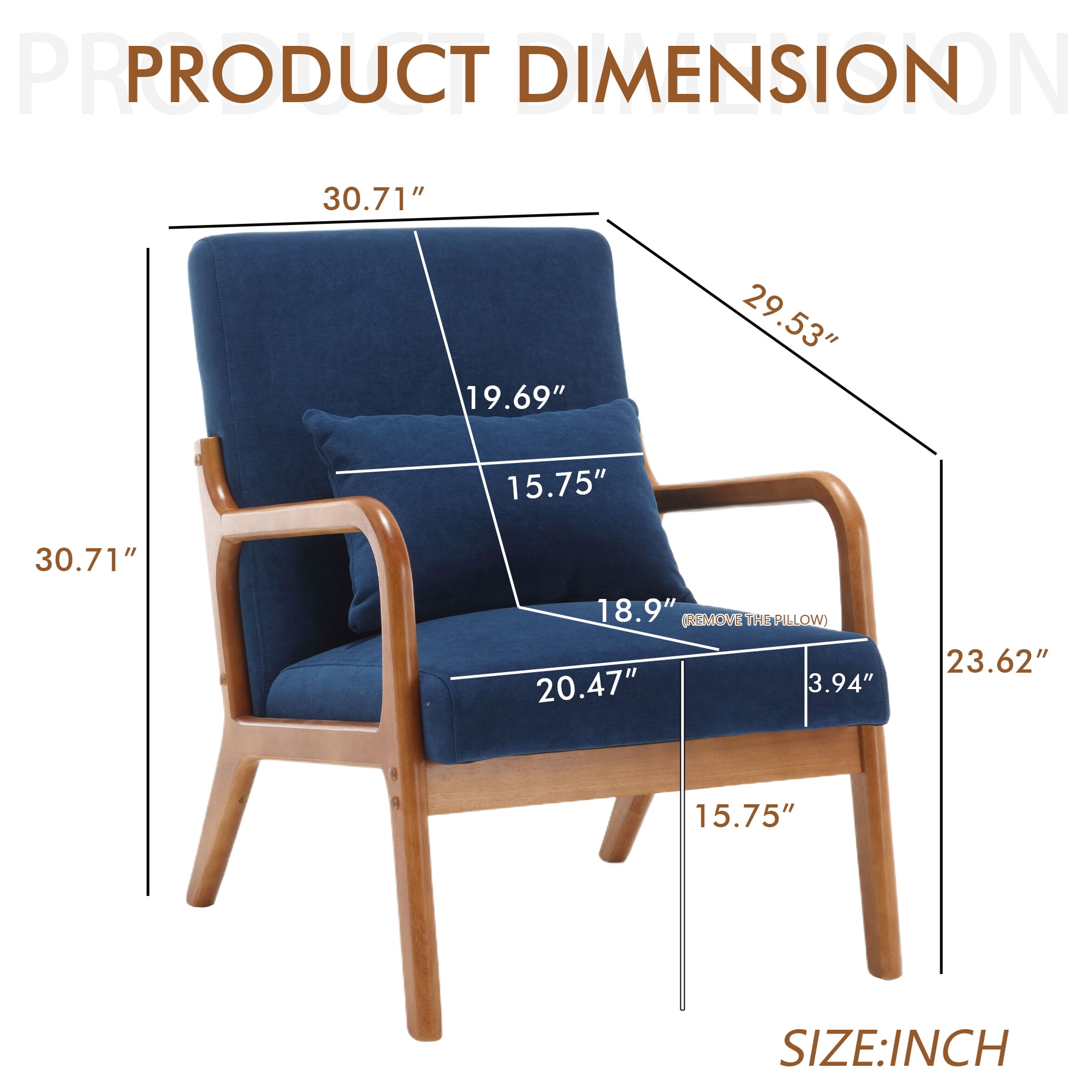 Miniyam Modern Velvet Accent Chair, Solid Wood Lounge Reading Armchair With One Pillow for Living Room, Bedroom, Guest Room, Navy