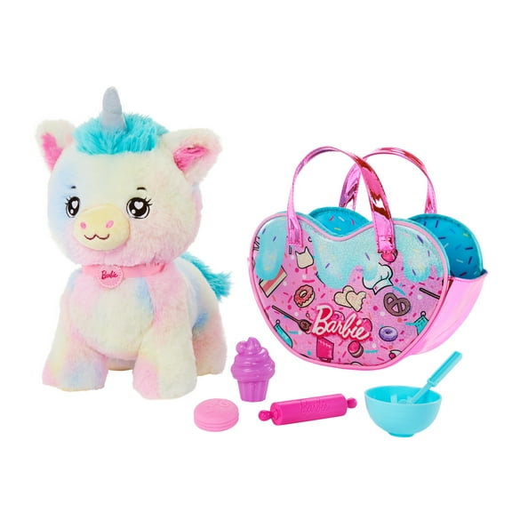 Barbie Stuffed Animals, Unicorn Toys, Plush with Purse and 5 Accessories, Chef Pet Adventure
