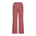 thumbnail image 5 of Huesdet Women Wide Leg Linen Pants, High Waisted Summer Casual Cotton Linen Palazzo Pants with Pockets( Red,L), 5 of 6