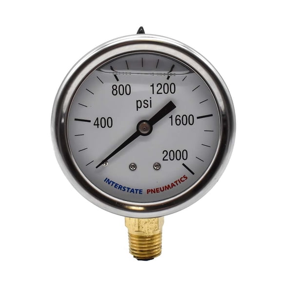 Interstate Pneumatics G7022-2000 Oil Filled Pressure Gauge 2000 PSI 2-1/2" Dial 1/4" NPT Bottom Mount