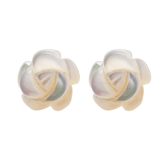 Hand Carved Natural Semi Precious Stone Flower Stud Earrings 10 mm Mother of Pearl