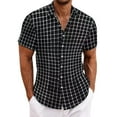 thumbnail image 3 of TAGOLD Mens Summer Short Sleeve Turndown collar Blouse & Shirt Plaid Print Classic Casual Top, 3 of 5
