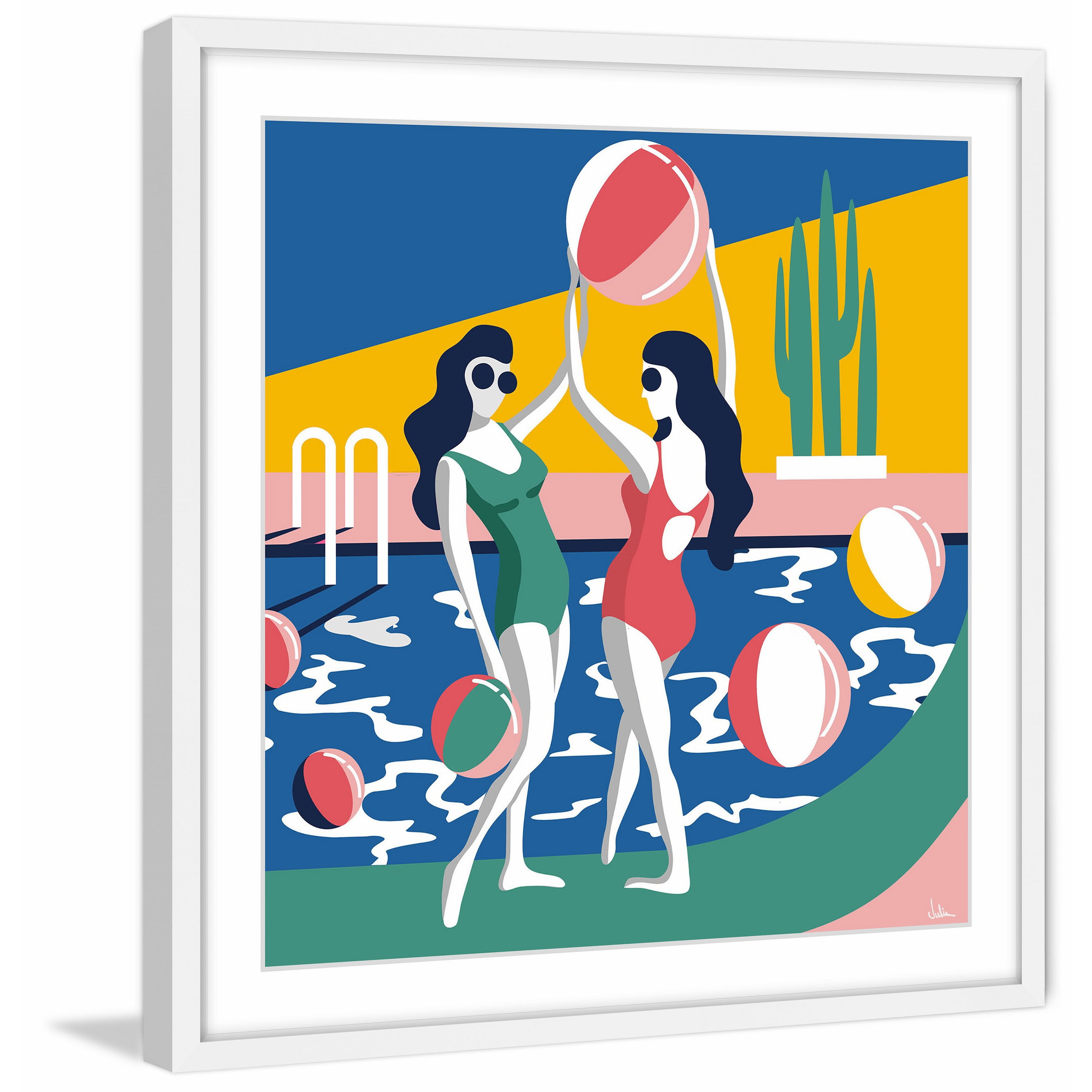 Pool Side Attraction Framed Painting Print