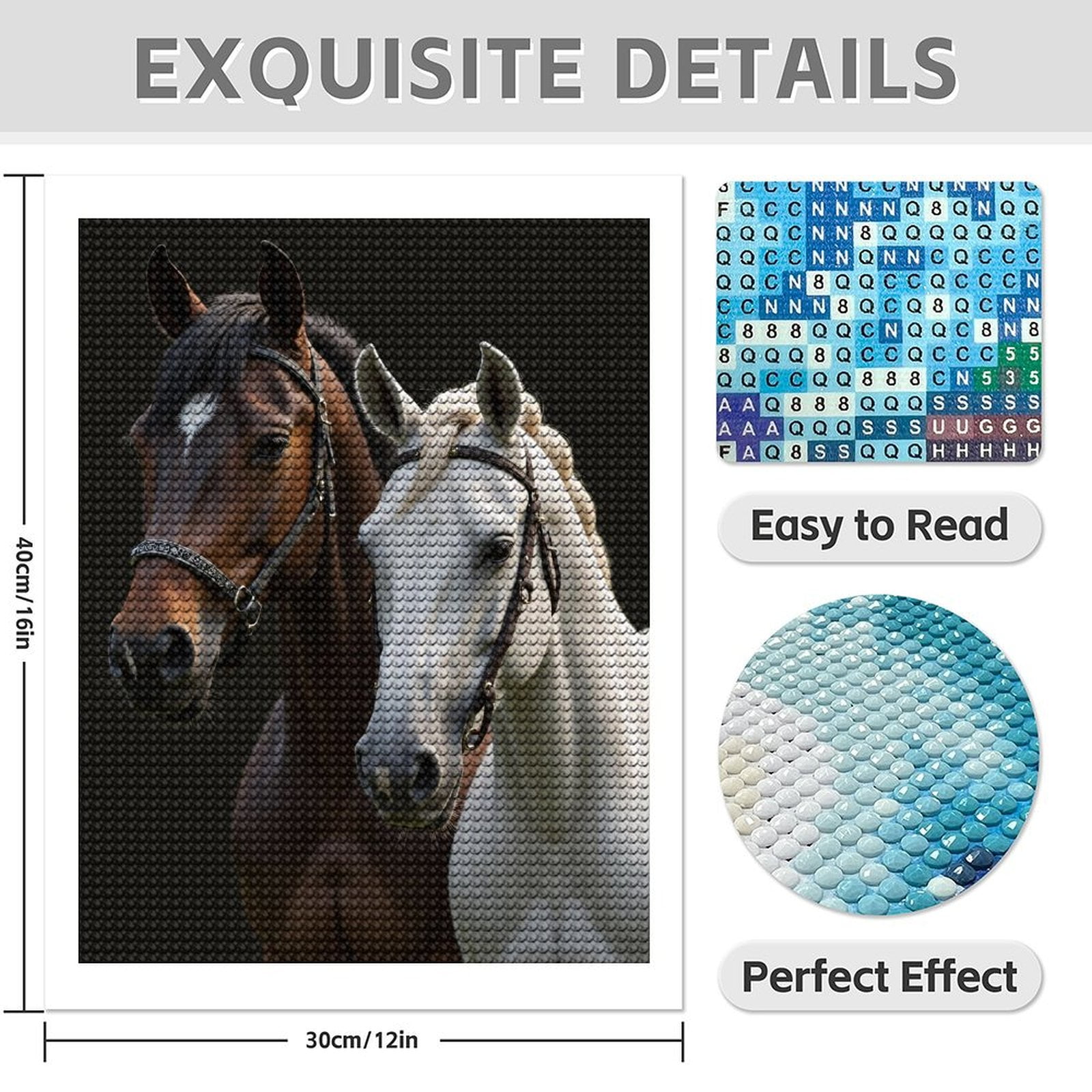 Diamond Art Kit for Adults, Elegant Brown White Horses Duo Diamond Painting for Adults Beginners, 5D DIY Diamond Art Painting Kits, Colorful Diamond Painting Craft for Home Decor 12x16