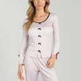 thumbnail image 4 of Lounge Women's Long Sleeve Pajama Set with Decorative Bows and Soft Wide Leg Pants - Large, Purple, 4 of 7
