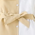 thumbnail image 6 of CHEEREAM Litttle Girl's Button Front Dress Puff Short Sleeve Color Block Collar Aline Dress with Belt 4-9 Years Khaki 8 Years, 6 of 7