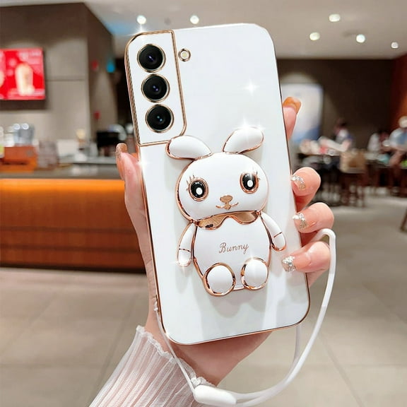Compatible with Samsung Galaxy A54 Cute Plating Case with Kicktand Cartoon Shockproof Case-White