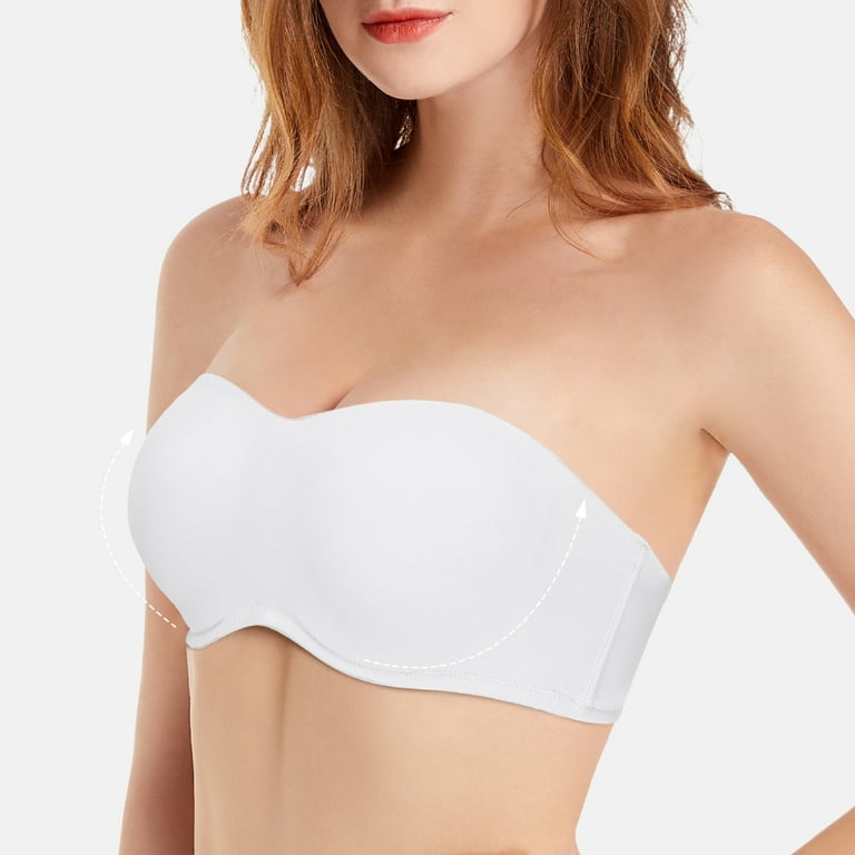 YANDW Strapless Full Coverage Push Up Removable Pads Multiway Convertible  underwire Bandeau Bras with Clear Straps White,40F