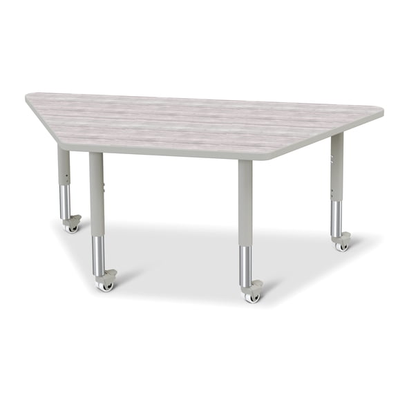 Trapezoid Activity Table - 30" X 60", Mobile - Driftwood Gray/Gray/Gray