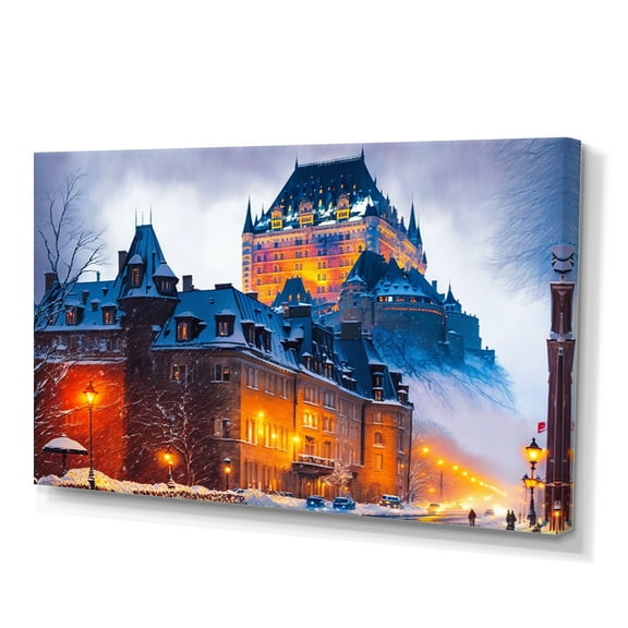 Designart Chateau Frontenac In Winter II Canvas Wall Art