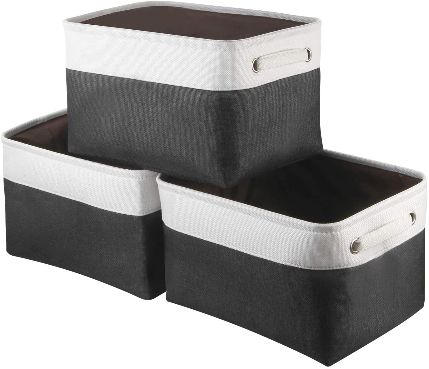 Foldable Storage Basket Collapsible Fabric Storage Boxes with Cotton Handles Organizer for Nursery Shelf Office Closet 3-Pack Awekris Closet Storage Bins Black, 15 x 9.8 x 8.6-3 Pack 