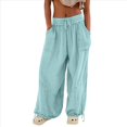 thumbnail image 4 of Pantalones Holgados Informales de Algodón para Mujer, de Pierna , con Costuras de Cordón y Bolsillos. Azul XXL, 4 of 10