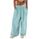 thumbnail image 4 of Pantalones Holgados Informales de Algodón para Mujer, de Pierna , con Costuras de Cordón y Bolsillos. Azul S, 4 of 10