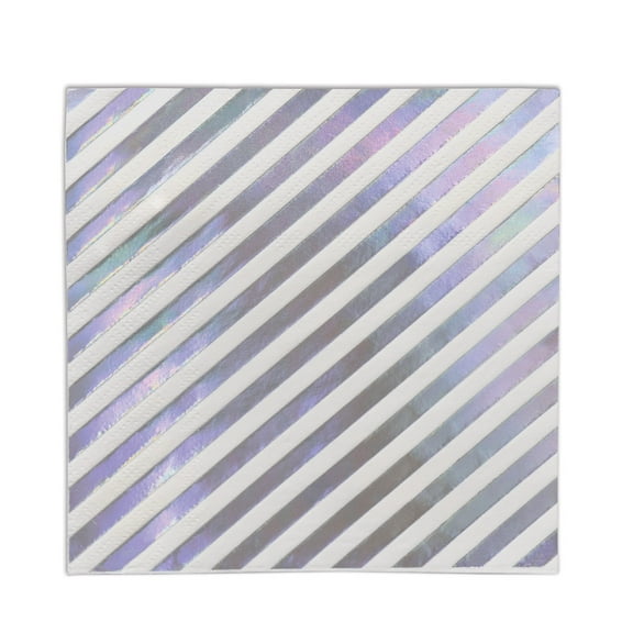 Beistle Pack of 12 White and Purple Iridescent Striped 2-Ply Luncheon Napkins 7”