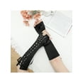 thumbnail image 6 of INSPIRE CHIC Women's Satin Lace Up Fingerless Gloves Solid Color Punk Arm Warmers One Size Black and Black Ribbon, 6 of 6