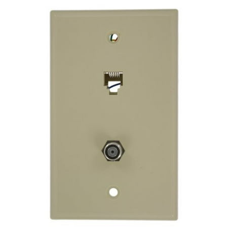 - Leviton 40258-I Ivory Combination Telephone Jack and F-Connector Wall Plate