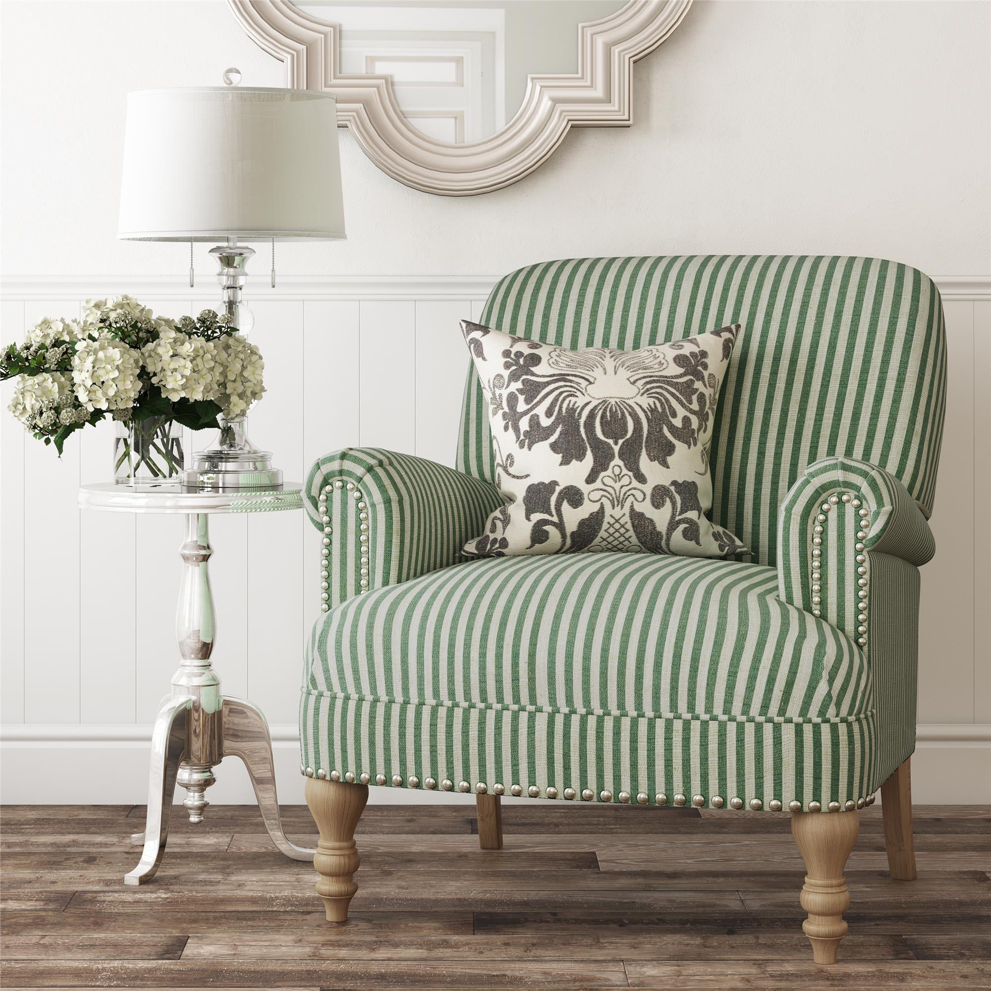 Dorel Living Jaya Accent Chair, Living Room Armchairs, Green Stripe