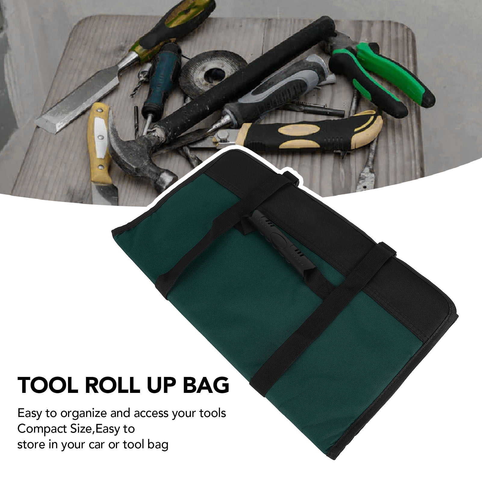 Riousery Electrician Tool Roll Organizer Portable Canvas Wrench Storage Pouch Bag Large Capacity Heavy Duty for Hardware Hand Tools Green 18.11 inches / 46 cm