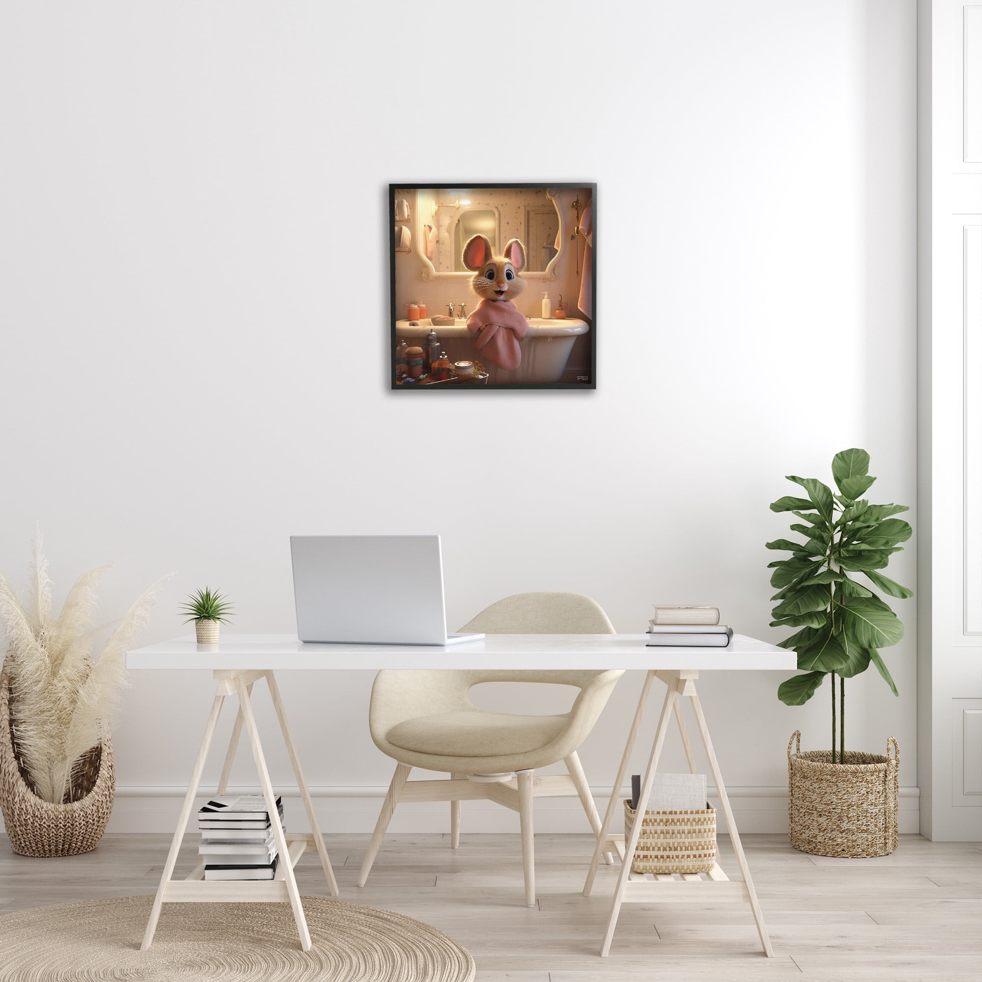 Stupell Industries Mouse in Relaxing Bath Animals & Insects Painting Black Framed Art Print Wall Art, 24 x 24