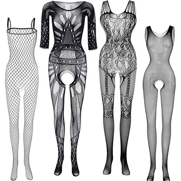 4pcs Teddy Fishnet Body Suit Fashion Modern Sexy Elegant Valentines Day  Wedding Evening Lingerie Catsuit Special Night Valentines Day Honeymoon 