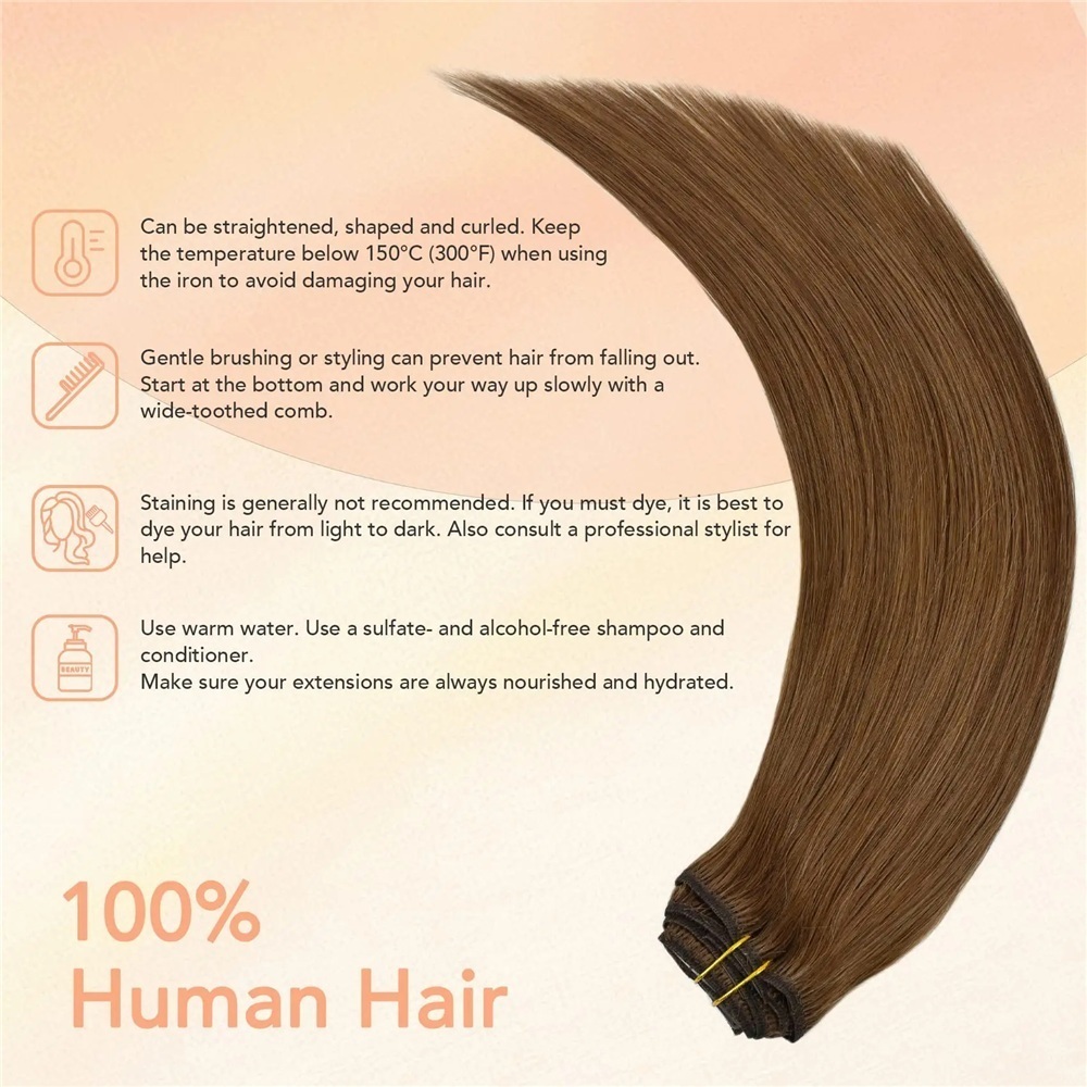Clip In Hair Extensions Real Human Hair #6 Chestnut Brown 120G 8Pcs Double Weft Thick Silky Straight Clip In Remy Hair Extensions
