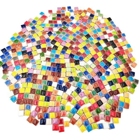 500Pcs Ceramic Mosaic Tiles for Crafts, Boriyuan 0.4 x 0.4 inch Square Colorful Mosaic Tiles for DIY Art Flowerpots Vases Cups Home Decorations (Mixed Color)