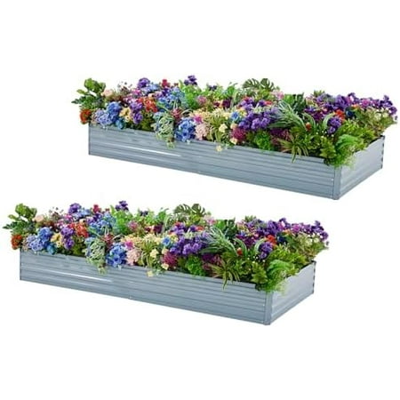 2 Pack 6x3x1FT Galvanized Raised Garden Beds Kit Outdoor Metal Gardening Planter Box for Vegetable Elevated Flower Herbs,Gray