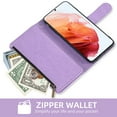 thumbnail image 6 of Compatible with Samsung Galaxy S22 5G Wallet Phone Case and Tempered Glass Screen Protector Flower Faux Leather Flip Credit Card Holder Stand Zipper Cell Cover for S 22 4G G5 6.1 inch Women Purple, 6 of 9