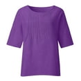 thumbnail image 4 of Summer Linen Shirts for Women Plus Size Elegant 3/4 Sleeve T-Shirt Casual Loose Cotton Linen Blouses Pleated Work Tee Shirt Tunic Tops on, 4 of 5