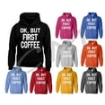 thumbnail image 2 of Unisex Ok But First Coffee Printed Hoodie Funny Morning Person Wake Up Hoodie Long Sleeve Sweatshirt Soft and Comfy Hoodie, Lightweight Hoodie Color Heliconia Medium, 2 of 3