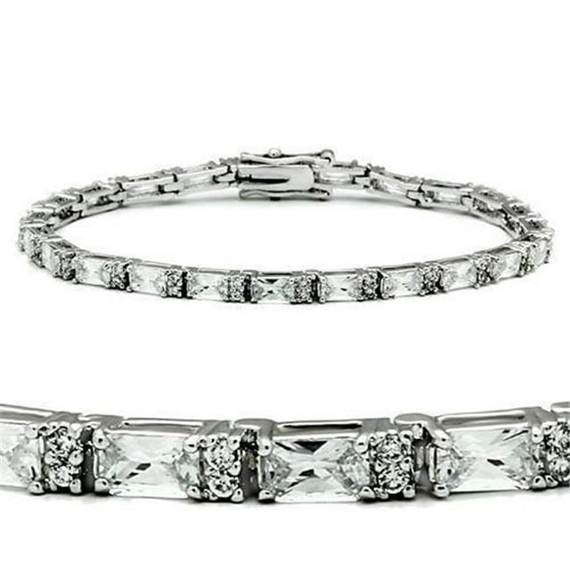 Alamode 47401-7 Femmes Bracelet en Laiton Rhodié avec AAA Grade CZ en Clair - 7 Po.