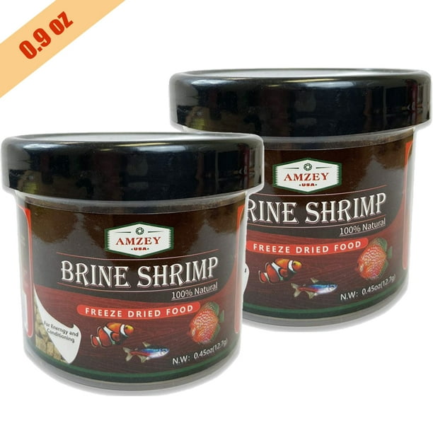 Amzey 2 Pack 0.45 oz Brine Shrimp Freeze Dried, Tropical Fish Food. 0.9