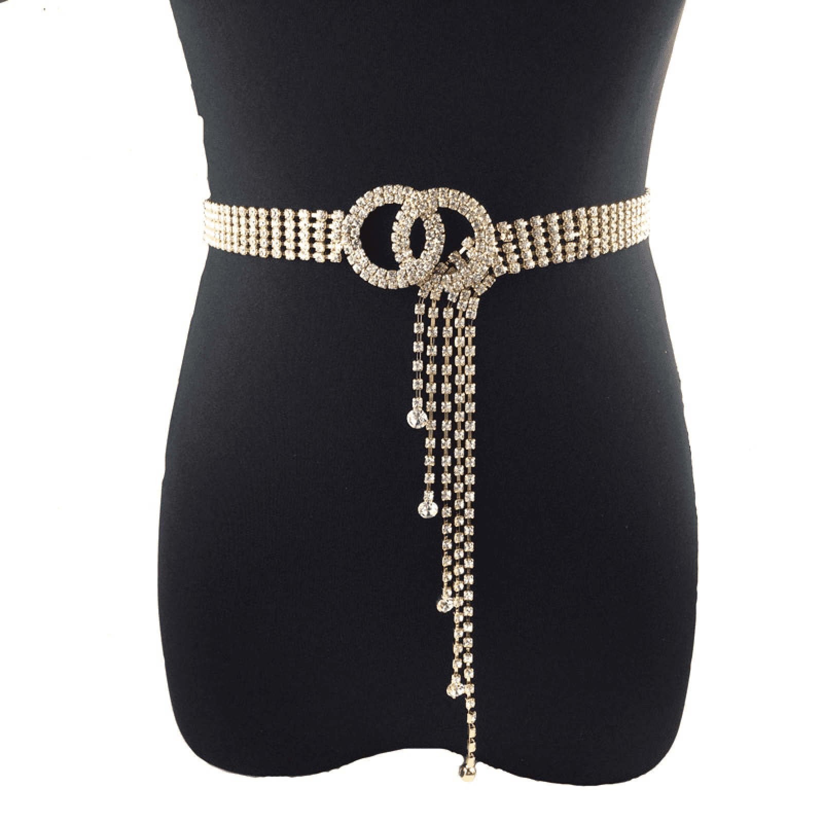 Women Rhinestone Belt Silver Shiny Diamond Fashion Crystal Ladies Double  O-Ring Waist Belt for Jeans Dresses By AVEKI, 4-gold, 47 Inches 