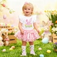 thumbnail image 2 of DHFJKG Baby Girl Clothes Toddlers Easter Outfits Bunny Printed Long Sleeve Romper Tiered Mesh Skirts With Headband Socks Kids 4 Piece Lovely Outfit, 2 of 6