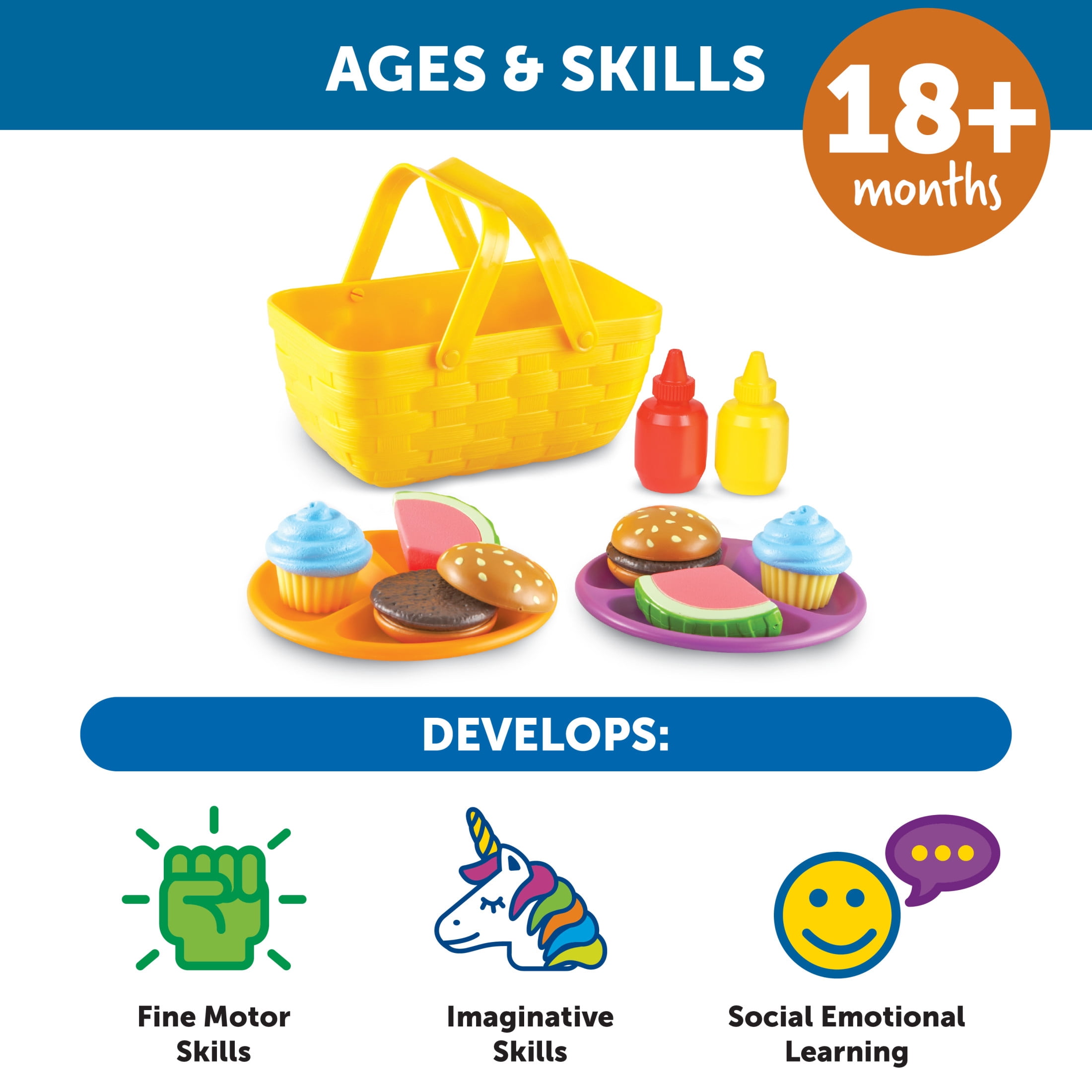 Learning Resources, Pretend Play Food Set, Picnic Basket - Walmart.com