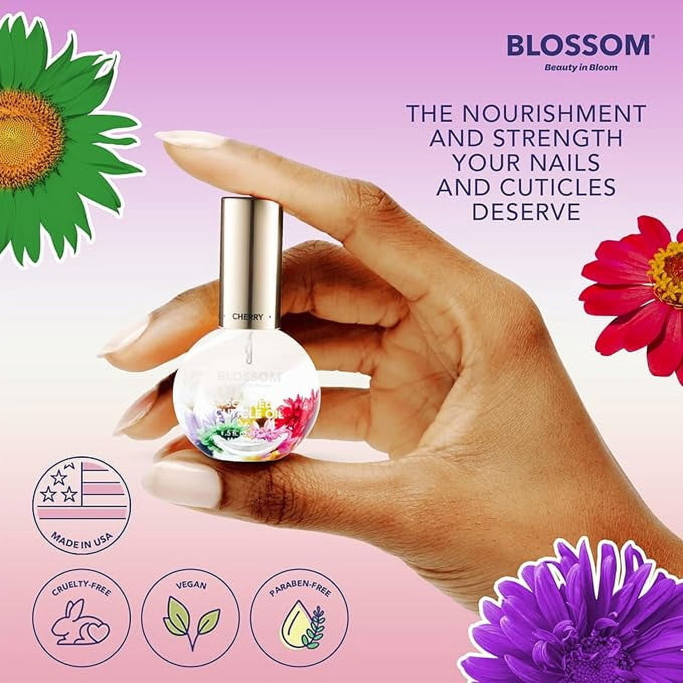 (2 pack) Blossom Hydrating, Moisturizing, Strengthening, Scented Cuticle Oil, Infused with Real Flowers, 0.42 fl. oz, Cherry