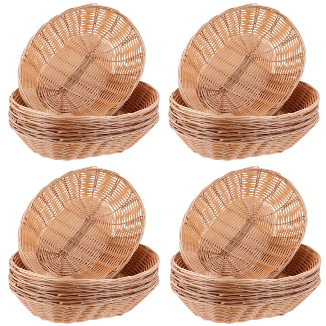 20 Packs Bread Serving Baskets, Handwoven Fruit Food Serving Baskets Made of PP Plastic Wicker, Rustic Oval Woven Food Storage Baskets for Tabletop, 9" x 6" x 2.4"