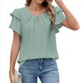 thumbnail image 3 of Blusas de Verano para Mujer, con Volantes, Corta, Cuello Redondo, Informales, Plisadas Al Frente, Básicas. Judías XL, 3 of 9