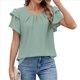 thumbnail image 3 of Blusas de Verano para Mujer, con Volantes, Corta, Cuello Redondo, Informales, Plisadas Al Frente, Básicas. Judías L, 3 of 9