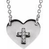 14k White Gold Polished Love Heart With .02 Carat Diamond Religious Faith Cross Necklace Jewelry Gifts for Women