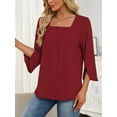 thumbnail image 4 of 3/4 Sleeve Tops for Women Casual Shirt Pleated Square Neck Tunic Blouse Dressy Split sleeve Loose T Shirts(Red XL), 4 of 6