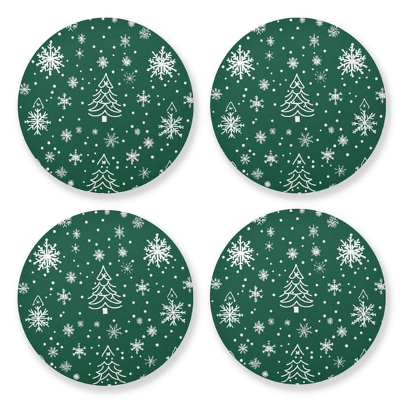 Qxltty Green Christmas Tree Wooden Coasters Set of 4 Fun and Practical Perfectly Non-Slip Warm Home Accent