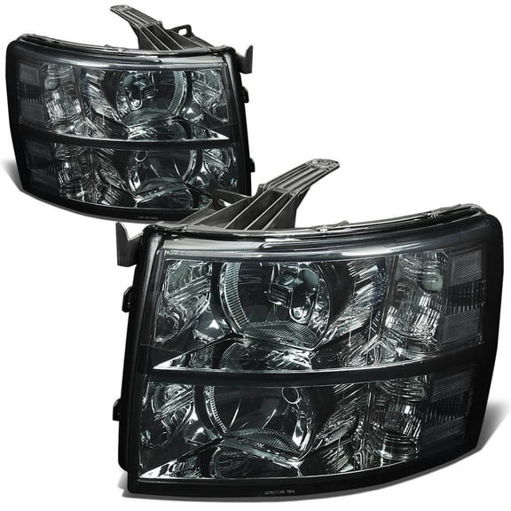 DNA Motoring For 07-14 Chevy Silverado Smoked Halogen Headlight Lamps Pair Replacement