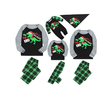 

Yinyinxull Family Matching Christmas Pajamas Sets Cartoon Dinosaur Tops Plaid Pants Sleepwear Homewear